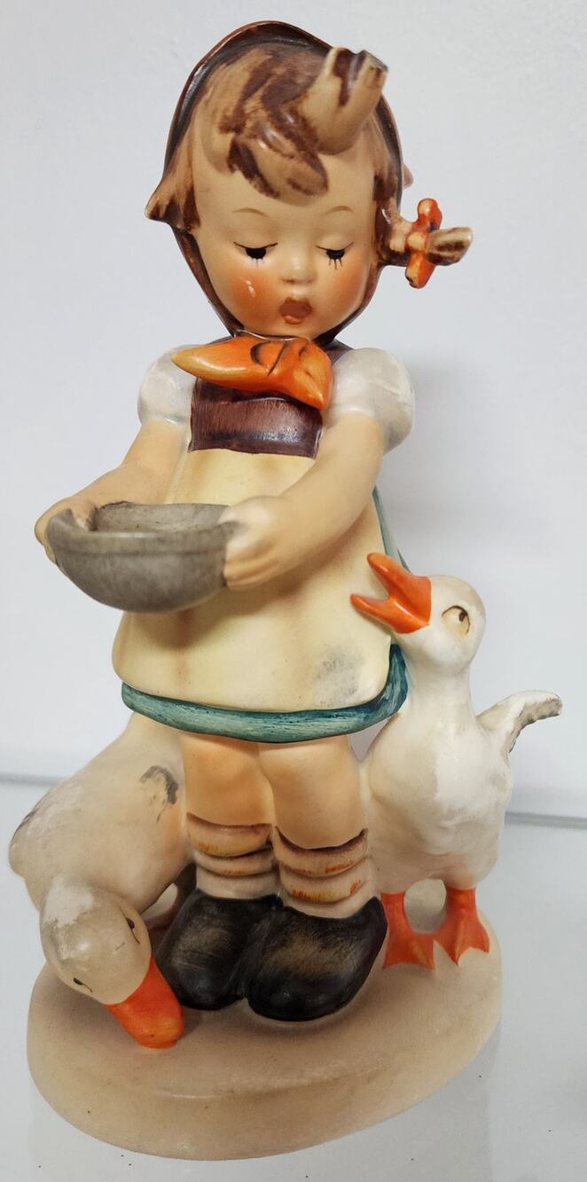 Hummel Goebel Figurine “Be Patient” TMK-3 Girl with Ducks 1960s-1970s 6.5"